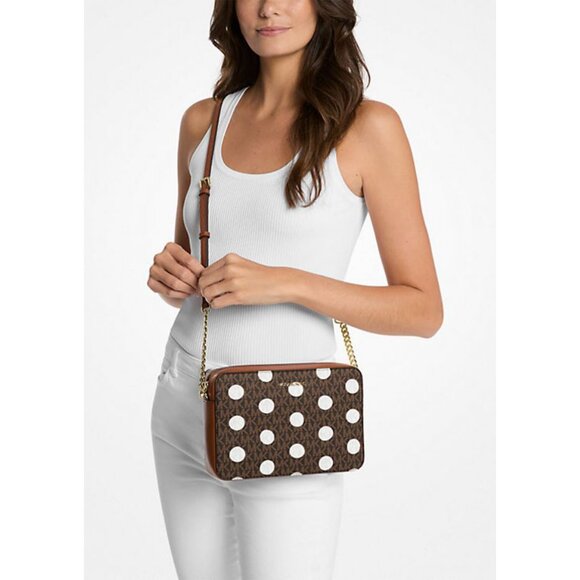 NWT Michael Kors Jet Set Large Polka Dot Signature Logo Crossbody Bag - Picture 4 of 6